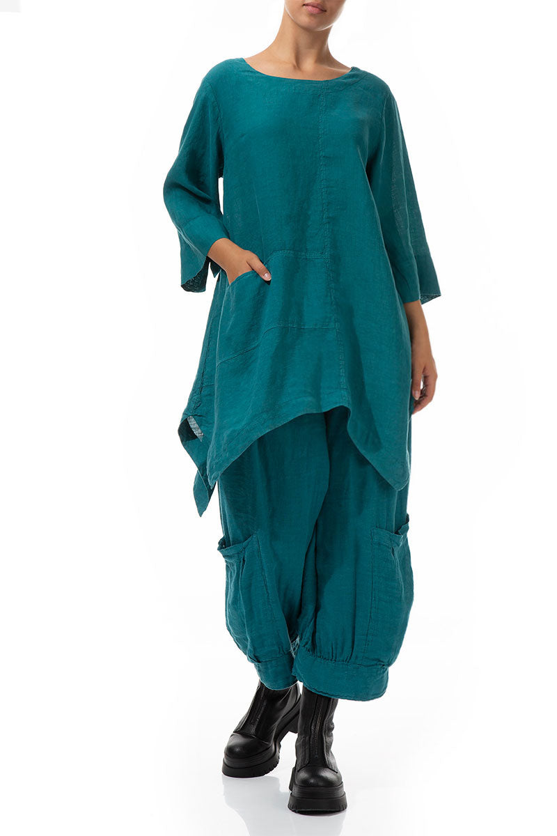 Asymmetrical Teal Linen Tunic