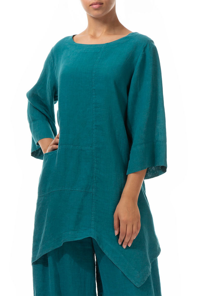 Asymmetrical Teal Linen Tunic