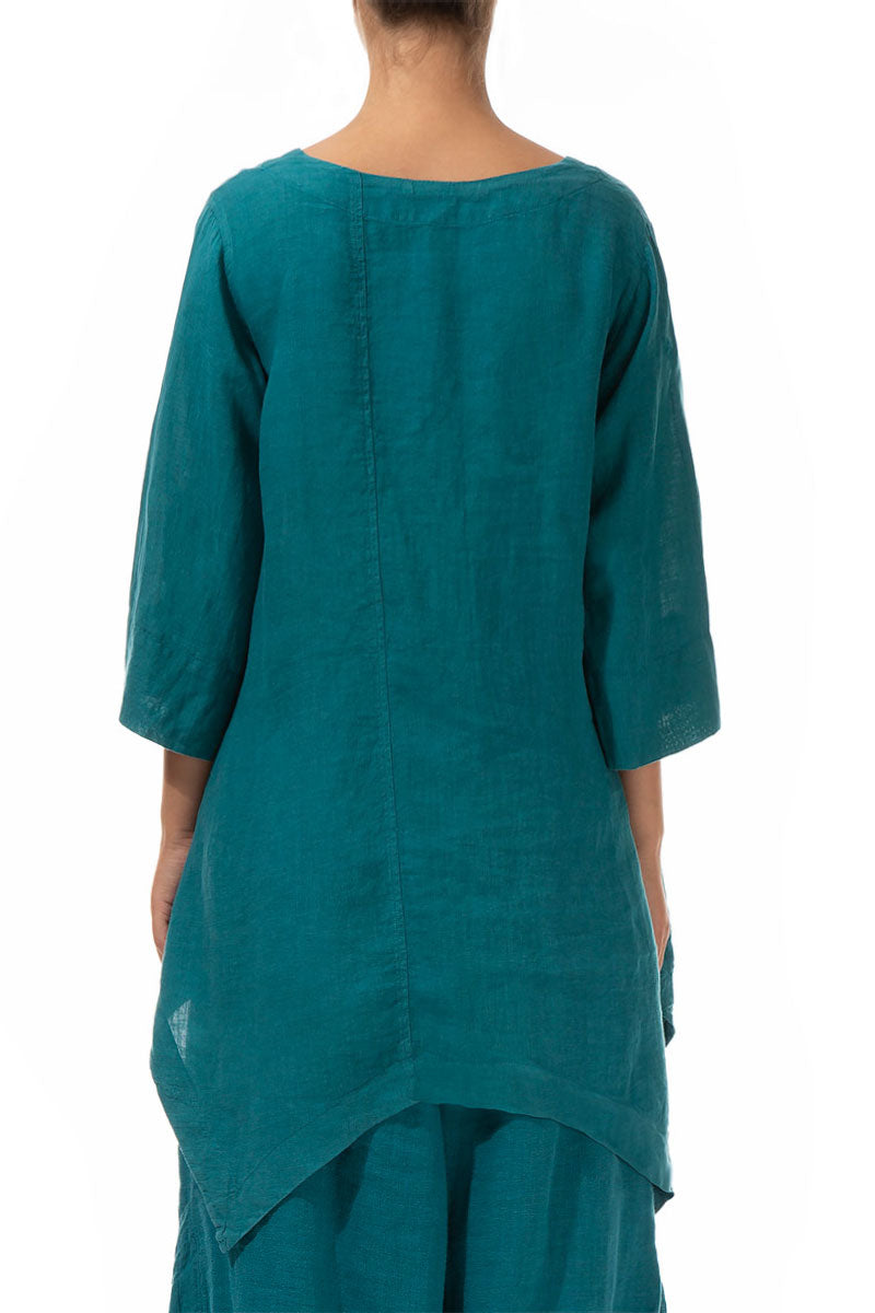 Asymmetrical Teal Linen Tunic