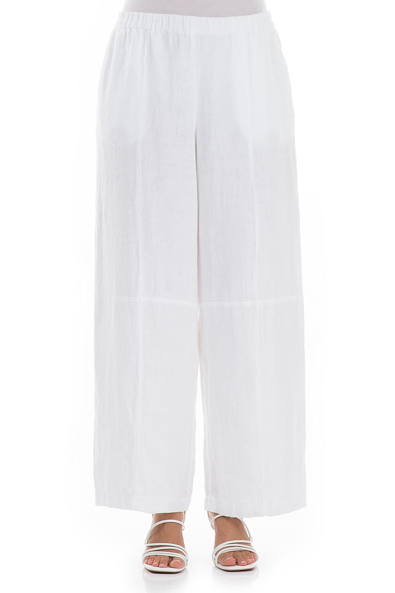 Back Pockets White Linen Trousers