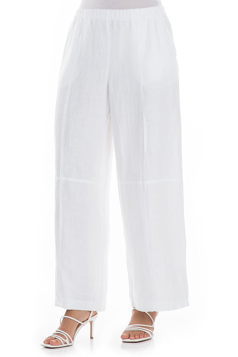 Back Pockets White Linen Trousers