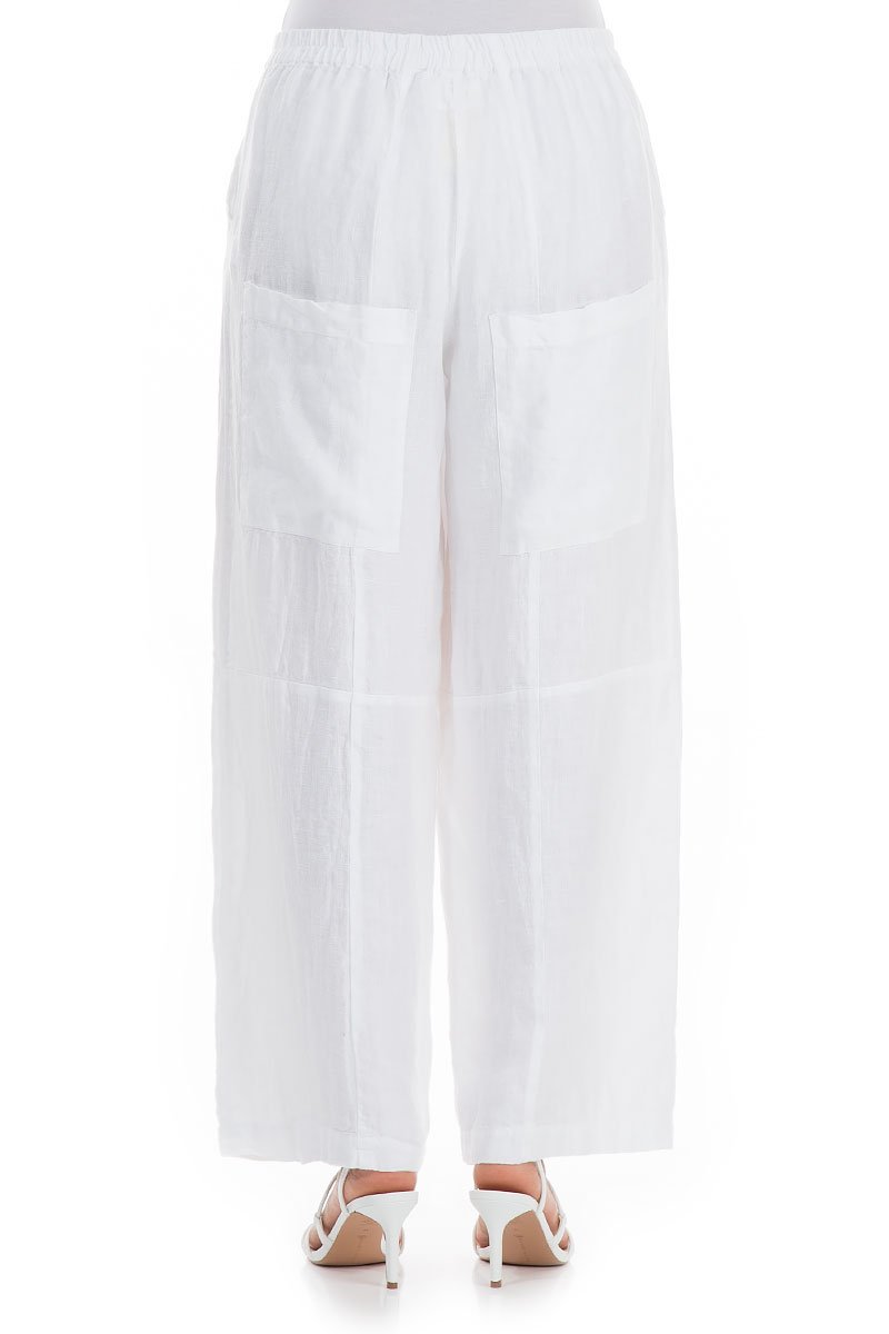 Back Pockets White Linen Trousers