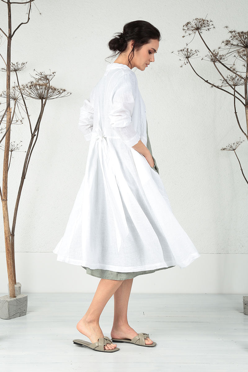 Back Tie White Linen Jacket