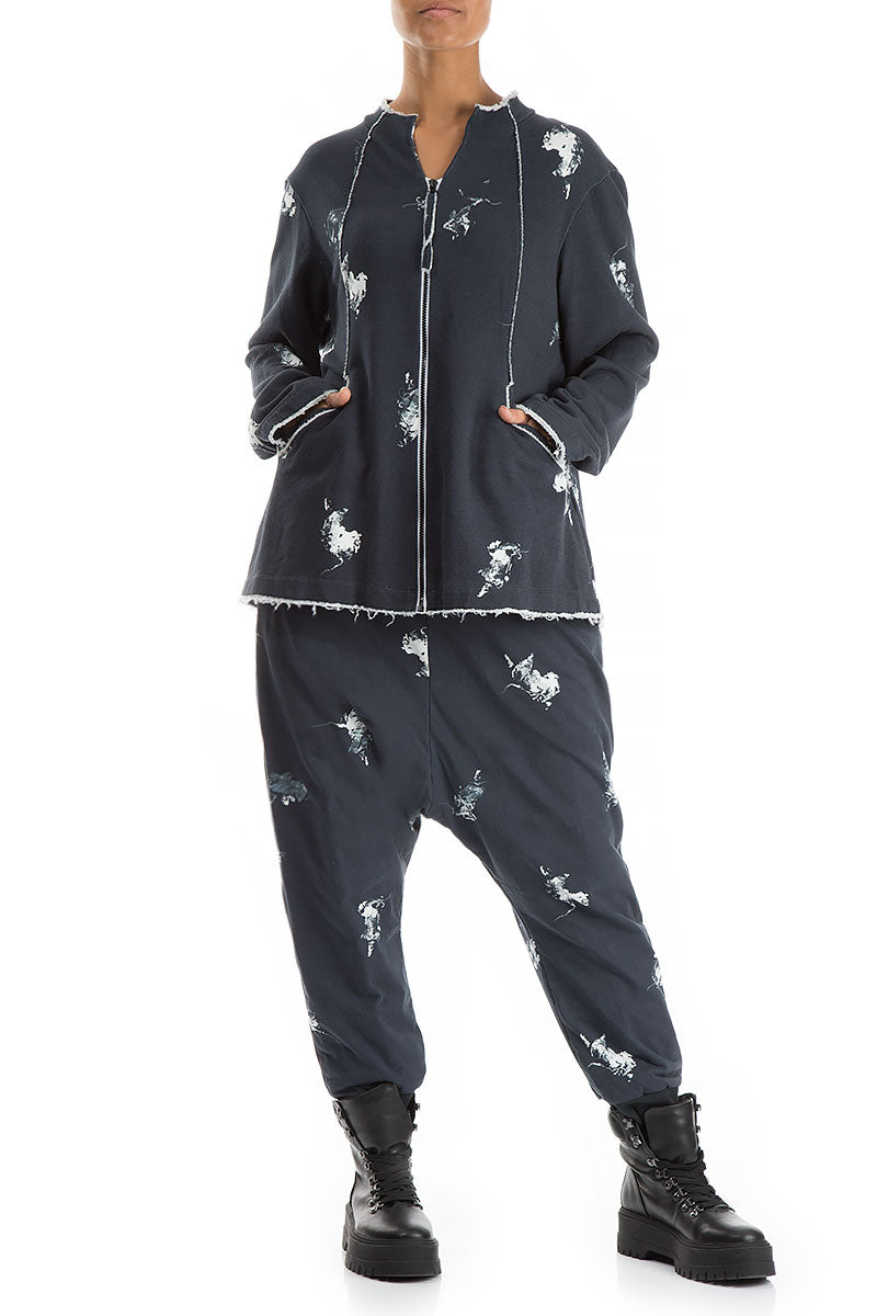 Baggy Lined Abstract Print Cotton Trousers