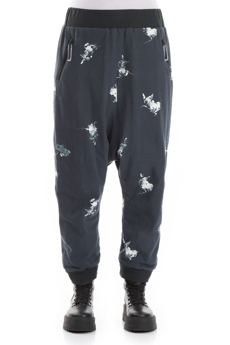 Baggy Lined Abstract Print Cotton Trousers