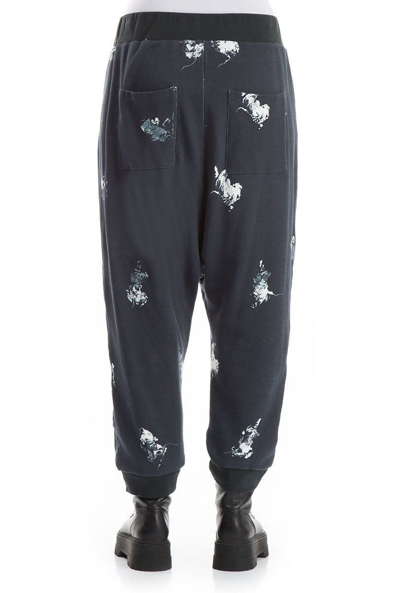 Baggy Lined Abstract Print Cotton Trousers