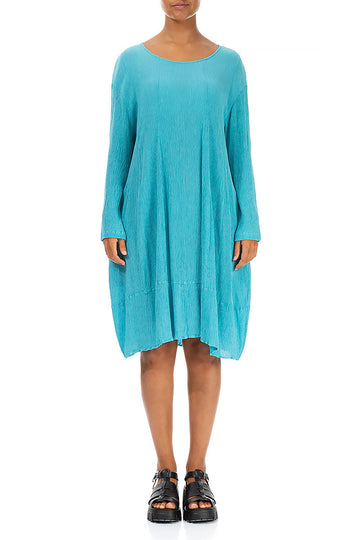 Balloon Crinkled Bright Turquoise Silk Dress