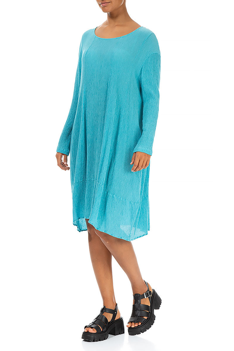 Balloon Crinkled Bright Turquoise Silk Dress