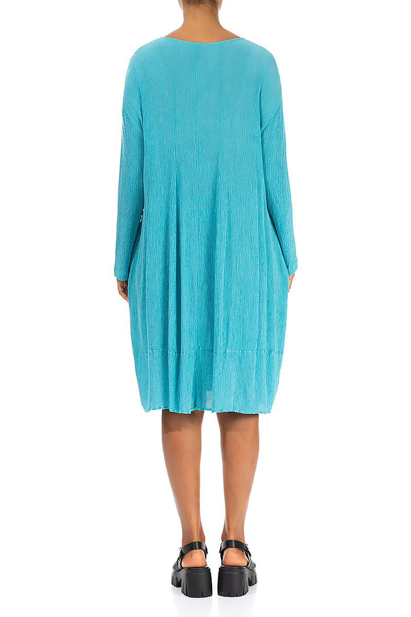 Balloon Crinkled Bright Turquoise Silk Dress
