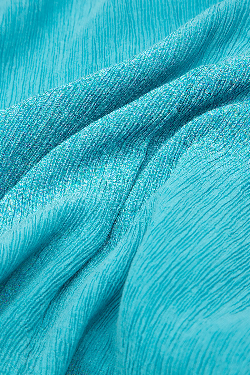Balloon Crinkled Bright Turquoise Silk Dress