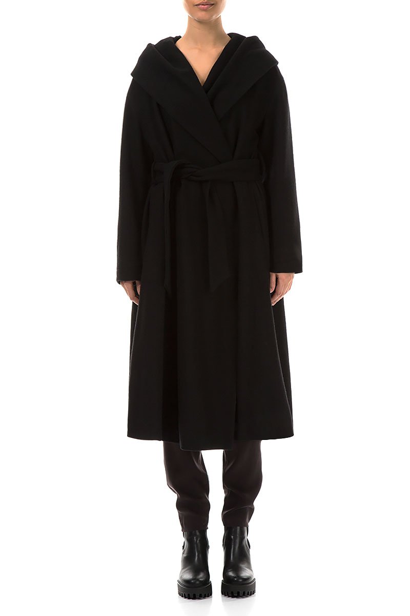 Belted Black Wool Coat