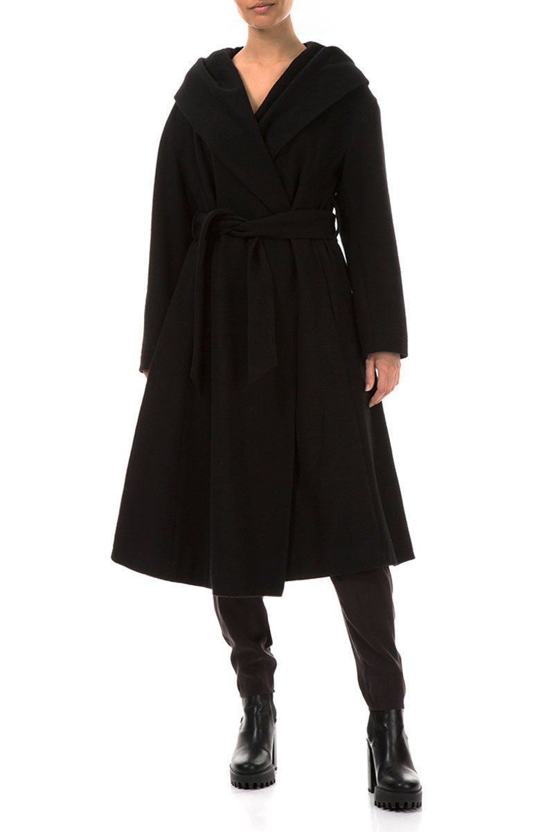 Belted Black Wool Coat