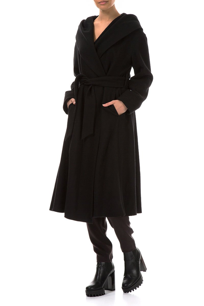 Belted Black Wool Coat