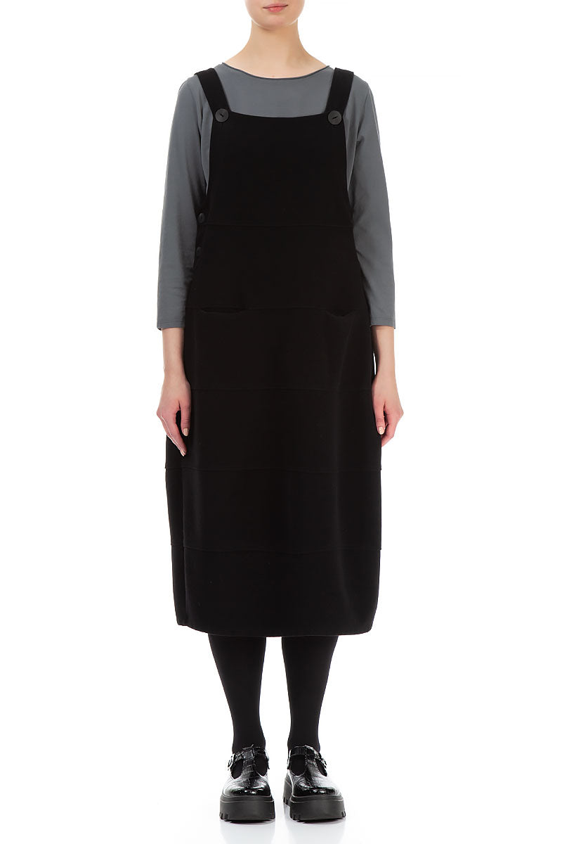 Black Cotton Jersey Balloon Dungaree Dress