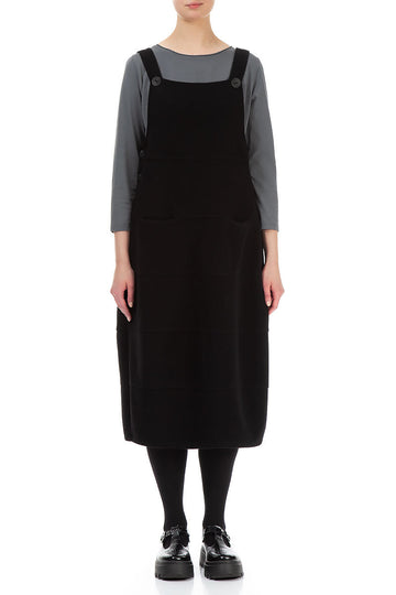 Black Cotton Jersey Balloon Dungaree Dress