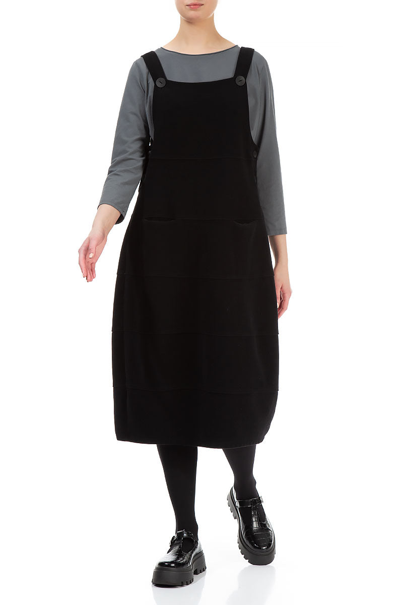 Black Cotton Jersey Balloon Dungaree Dress