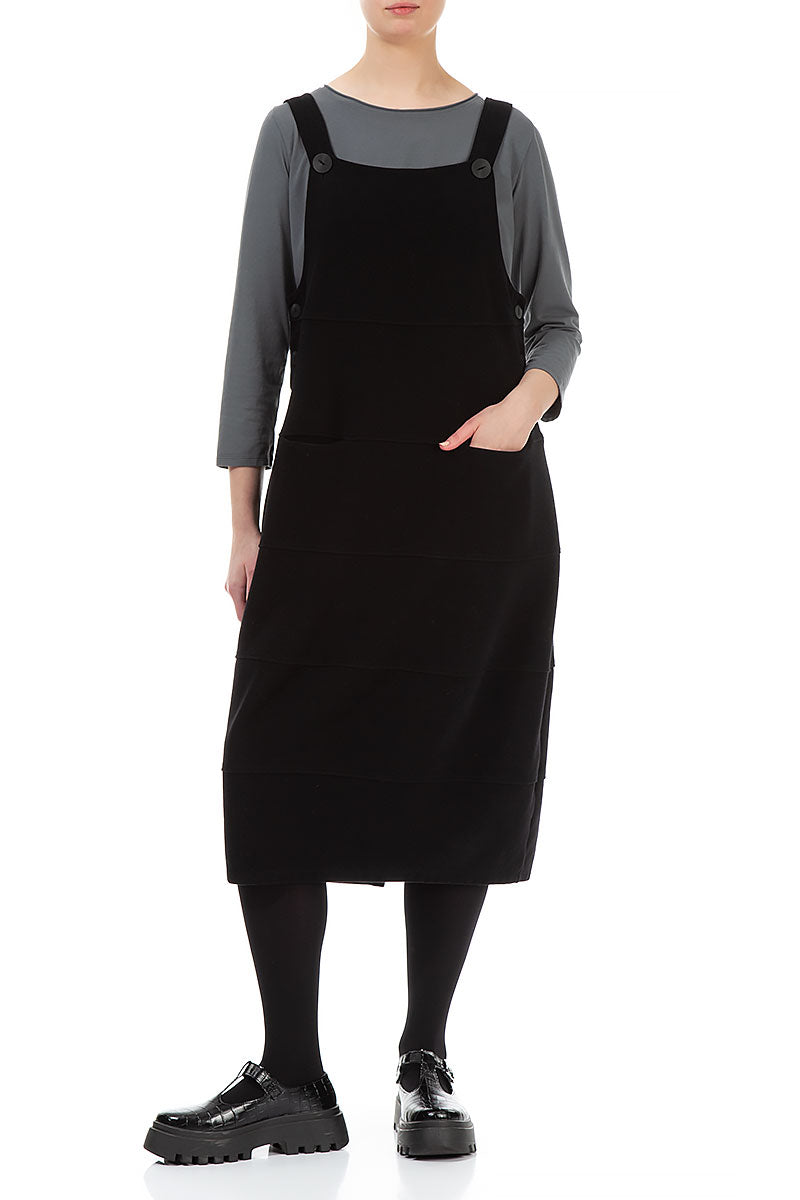 Black Cotton Jersey Balloon Dungaree Dress