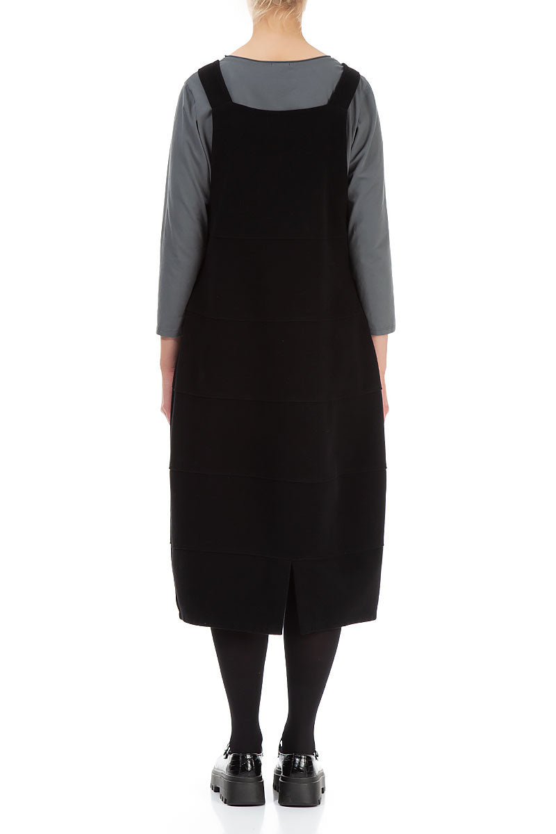 Black Cotton Jersey Balloon Dungaree Dress