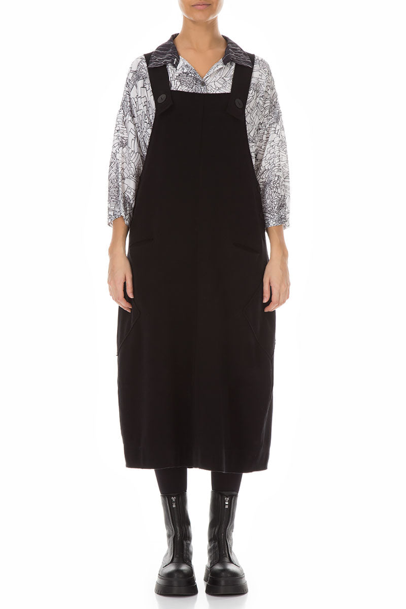 Strappy Black Cotton Overall Dress