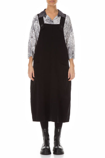 Strappy Black Cotton Overall Dress