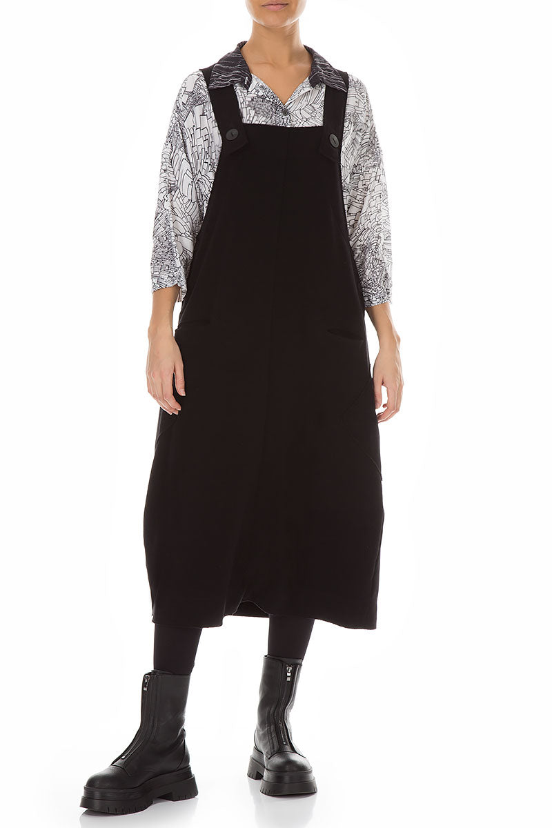 Strappy Black Cotton Overall Dress