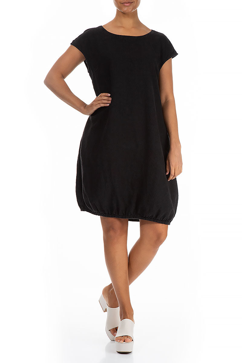 Black Linen Midi Dress