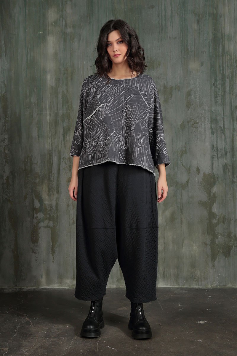 Boxy Feather Grey Cotton Blouse