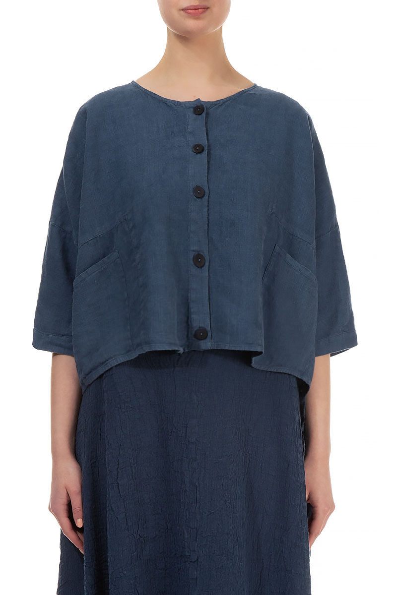 Boxy Denim Blue Linen Jacket