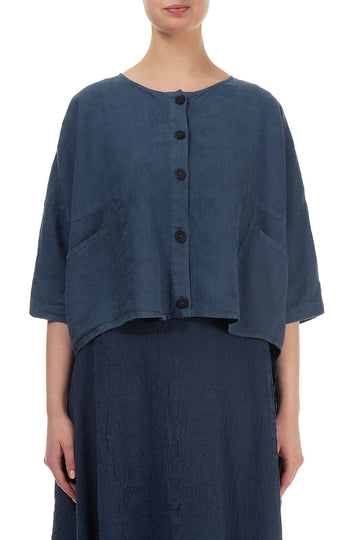 Boxy Denim Blue Linen Jacket