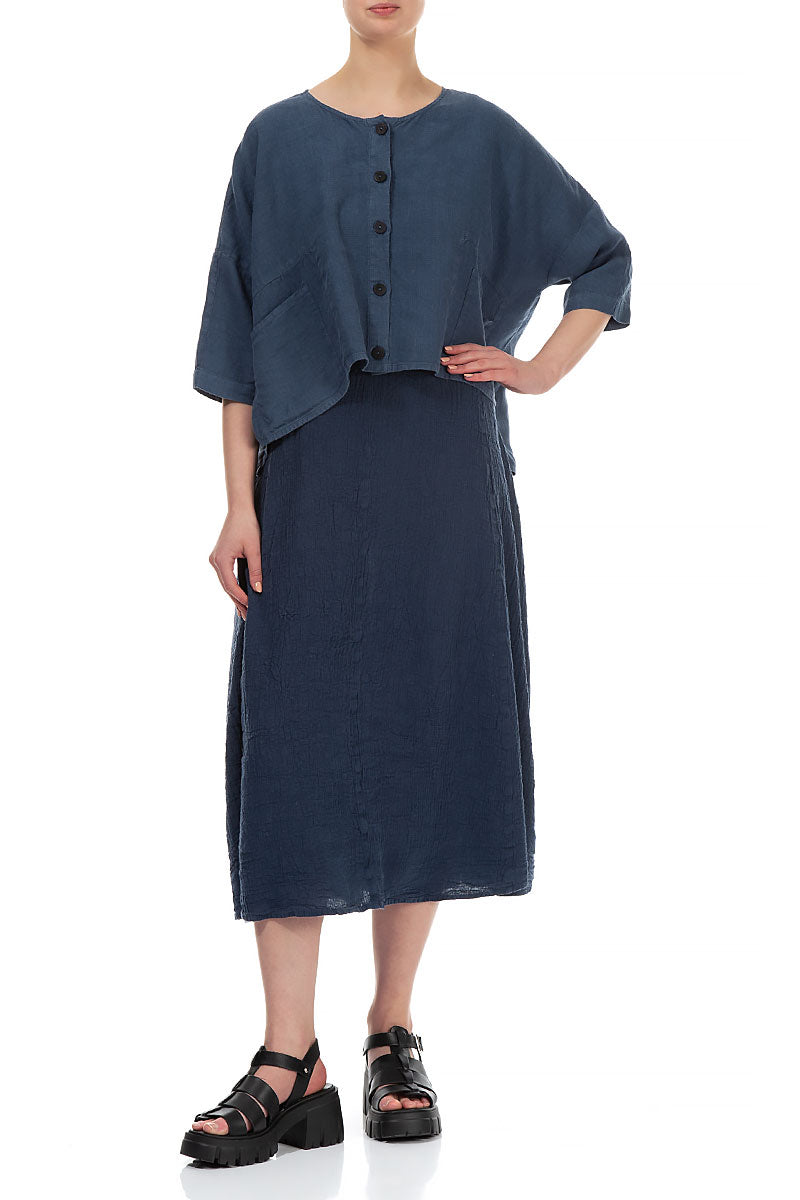 Boxy Denim Blue Linen Jacket