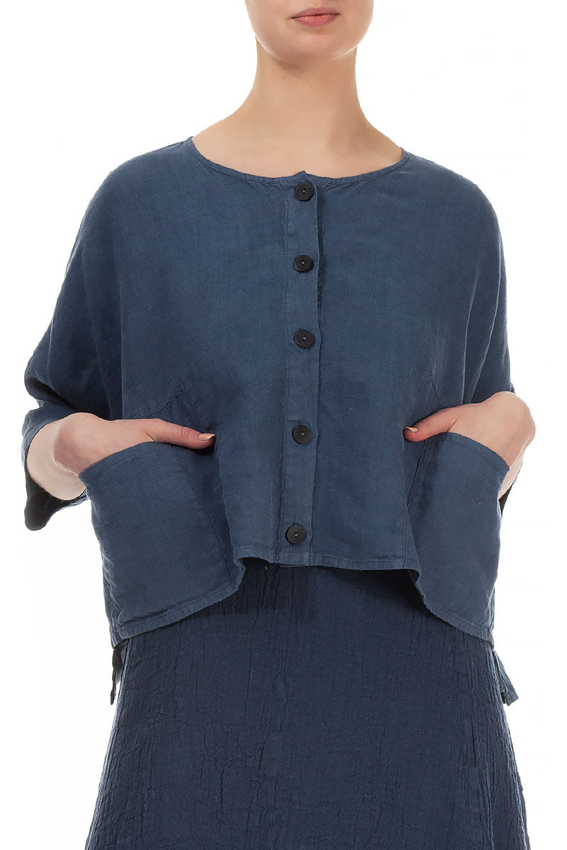 Boxy Denim Blue Linen Jacket