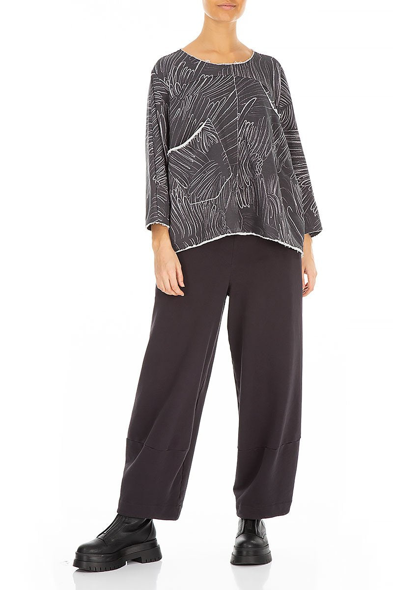 Boxy Feather Grey Cotton Blouse