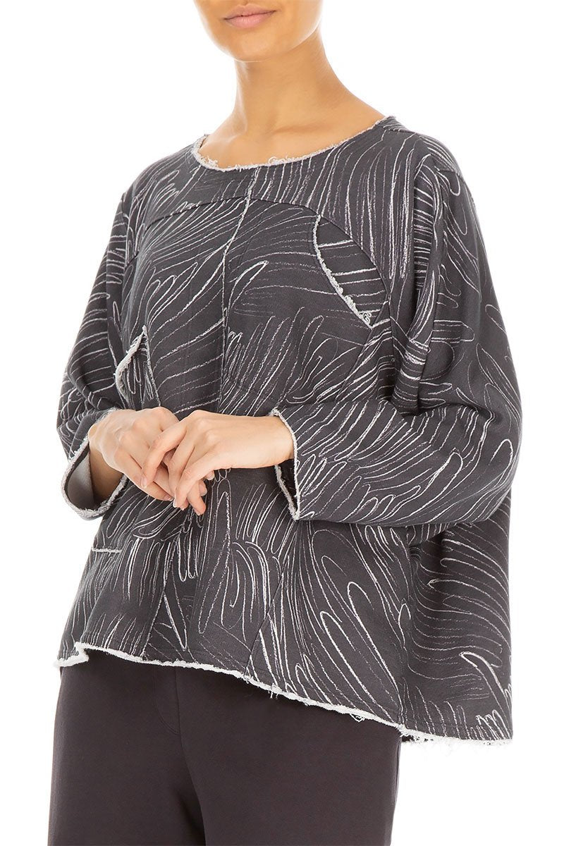 Boxy Feather Grey Cotton Blouse