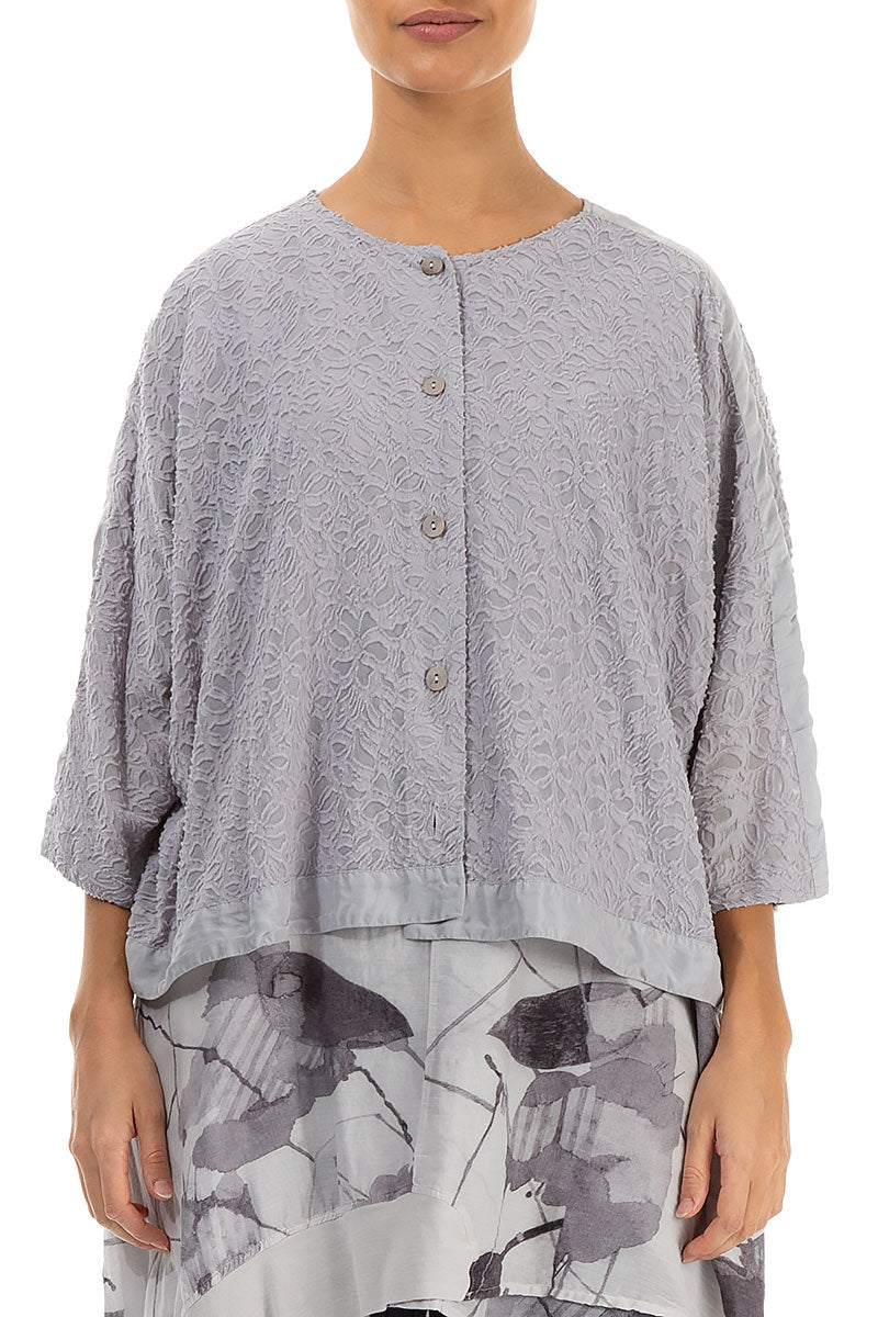 Boxy Floral Lilac Grey Silk Jacket
