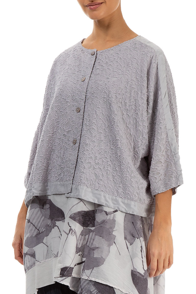 Boxy Floral Lilac Grey Silk Jacket