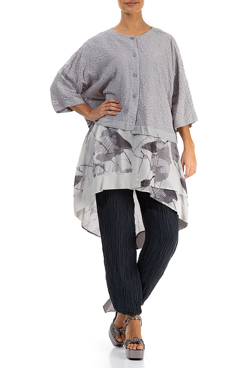 Boxy Floral Lilac Grey Silk Jacket