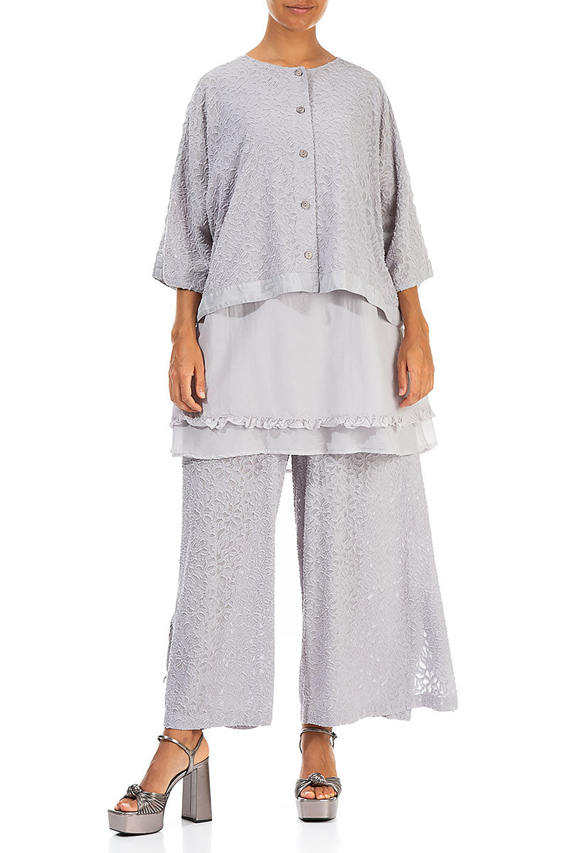 Boxy Floral Lilac Grey Silk Jacket