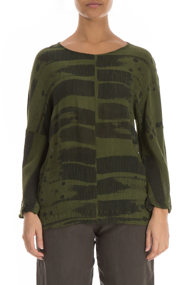 Boxy Khaki Print Silk Viscose Blouse