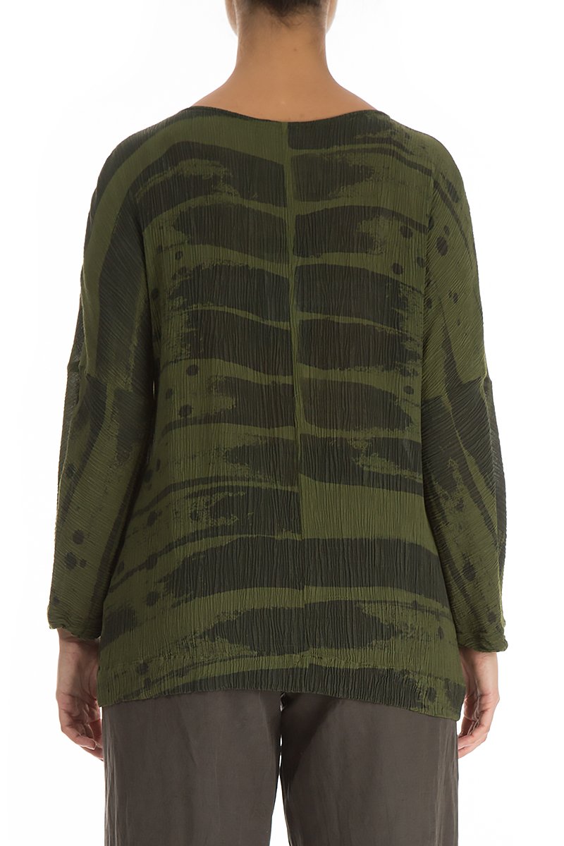 Boxy Khaki Print Silk Viscose Blouse