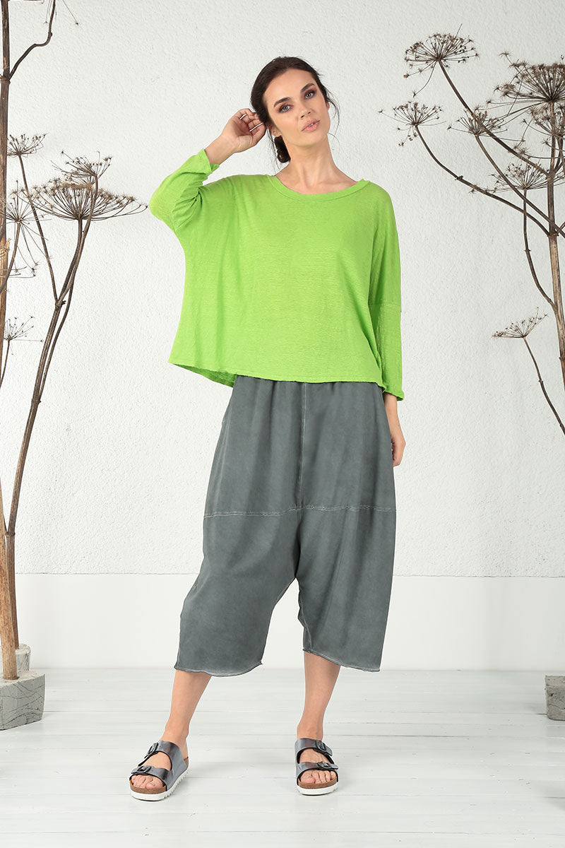 Boxy Lime Green Linen Jersey Blouse