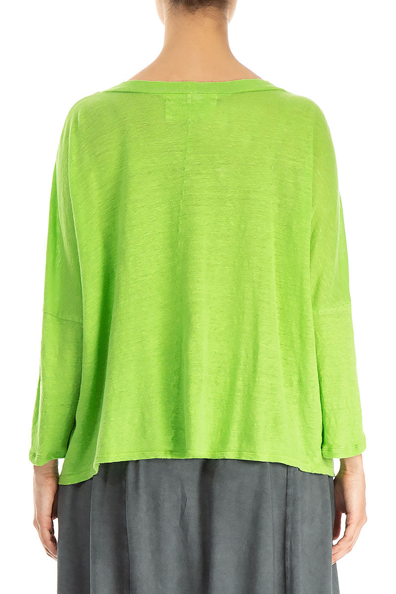 Boxy Lime Green Linen Jersey Blouse