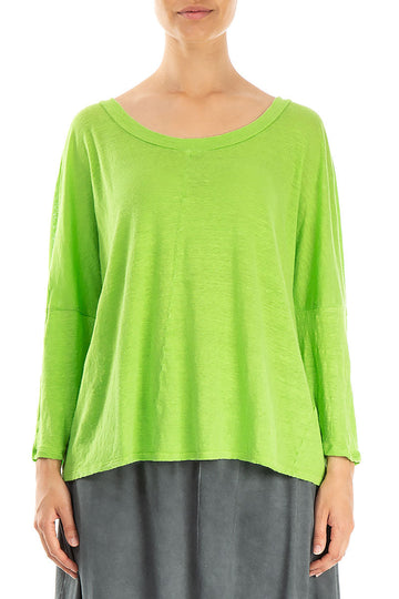 Boxy Lime Green Linen Jersey Blouse