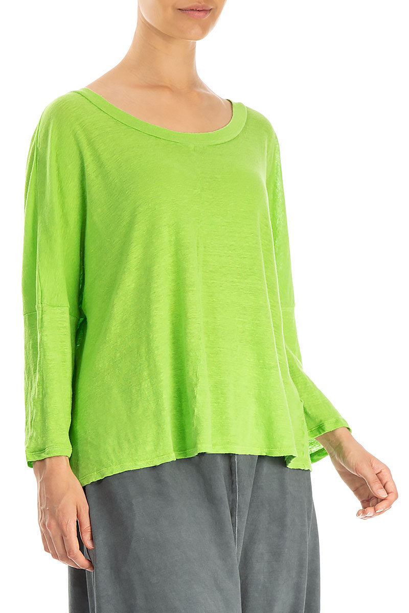 Boxy Lime Green Linen Jersey Blouse