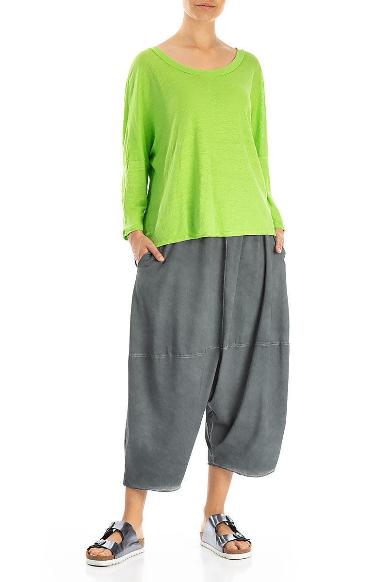 Boxy Lime Green Linen Jersey Blouse
