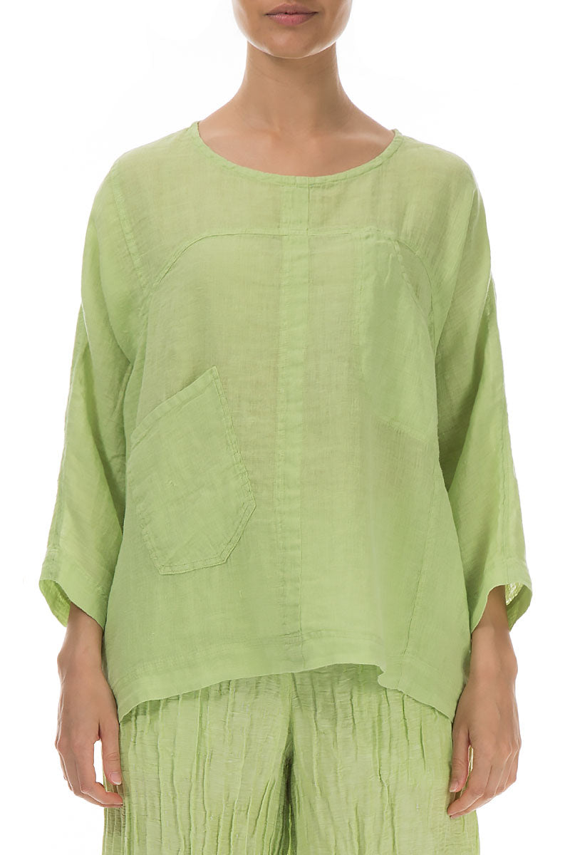 Boxy Pure Lime Gauze Linen Blouse