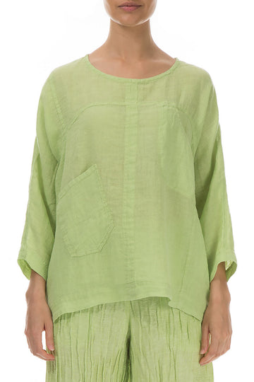 Boxy Pure Lime Gauze Linen Blouse