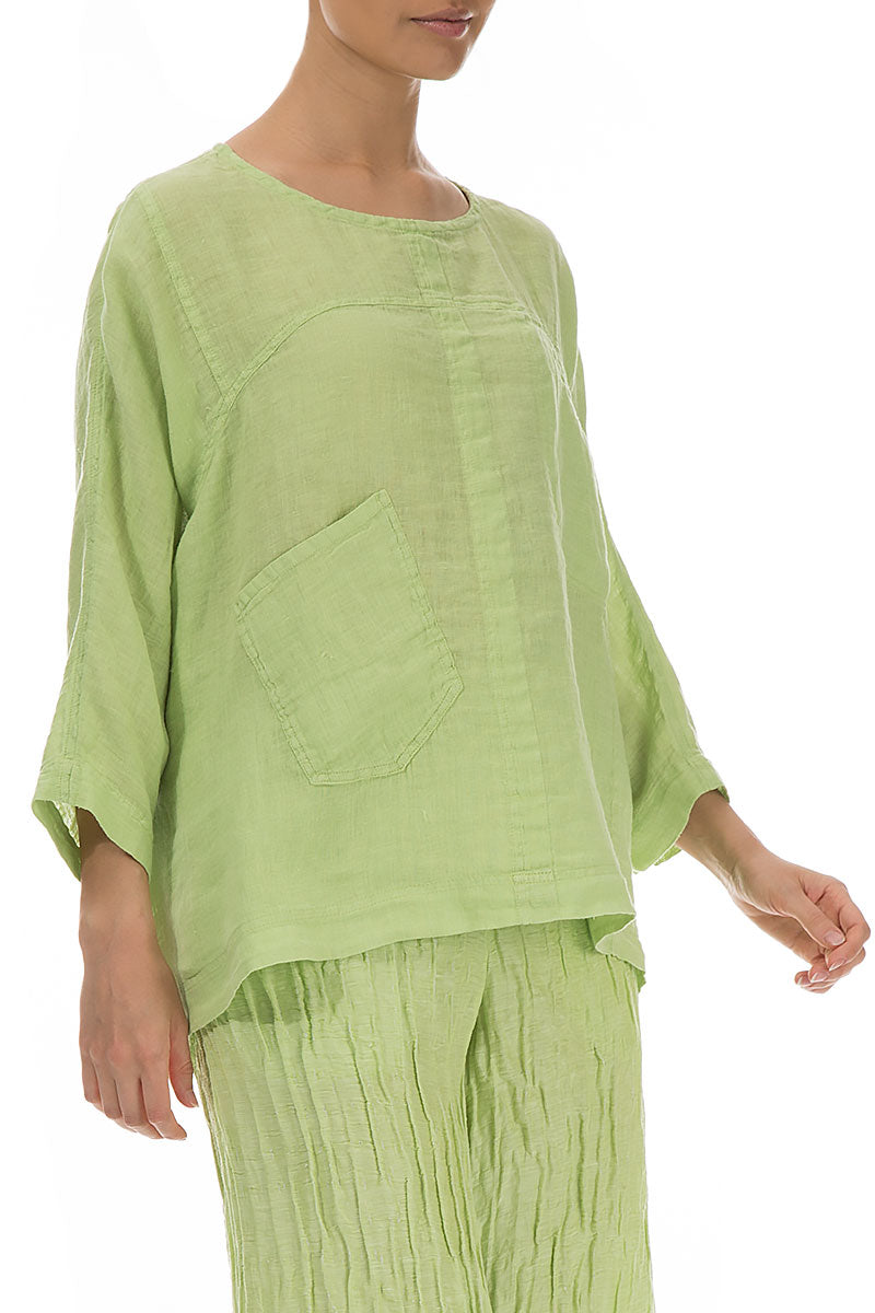 Boxy Pure Lime Gauze Linen Blouse