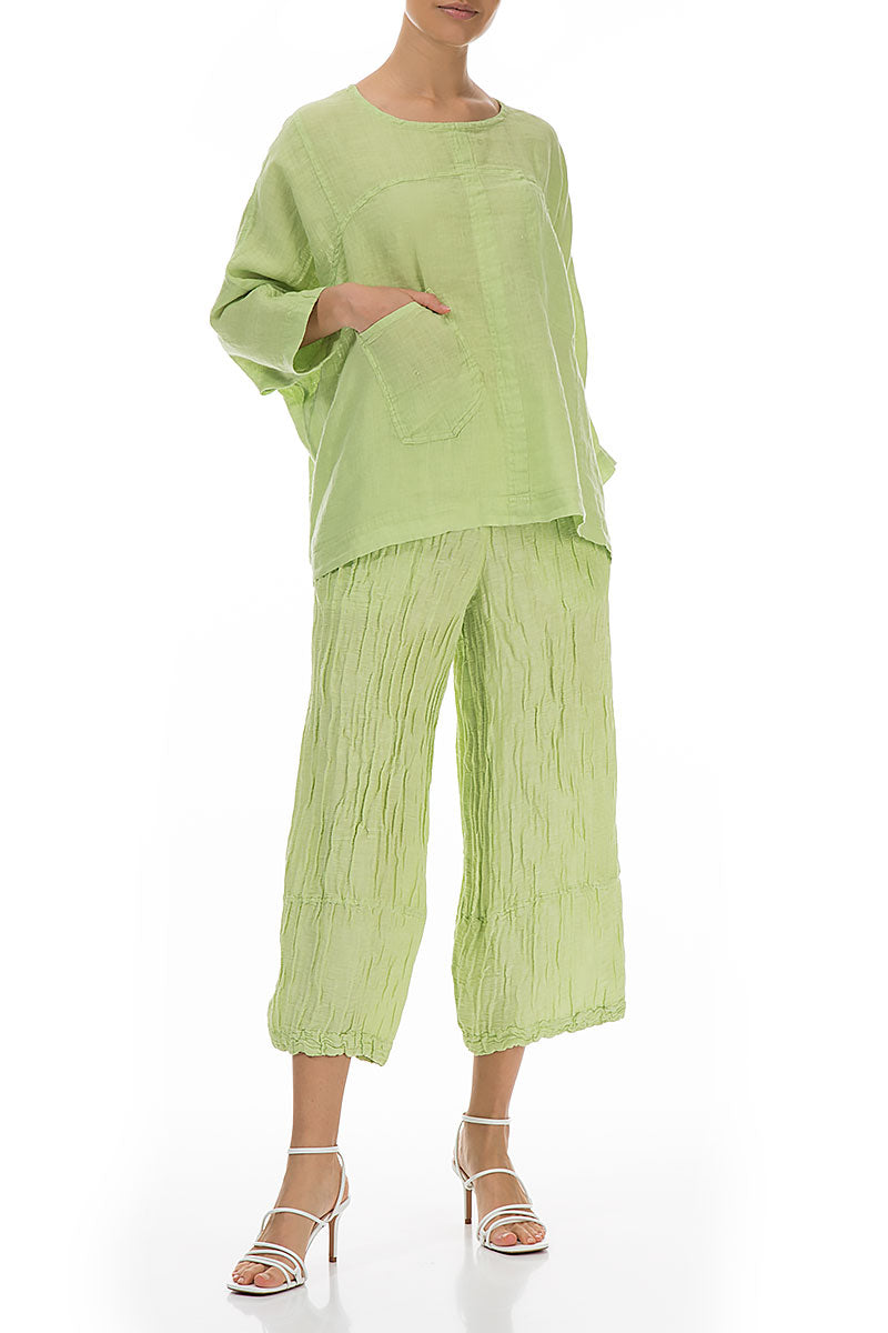 Boxy Pure Lime Gauze Linen Blouse