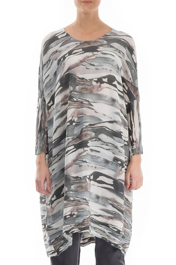Boxy Marble Crinkled Silk Viscose Tunic