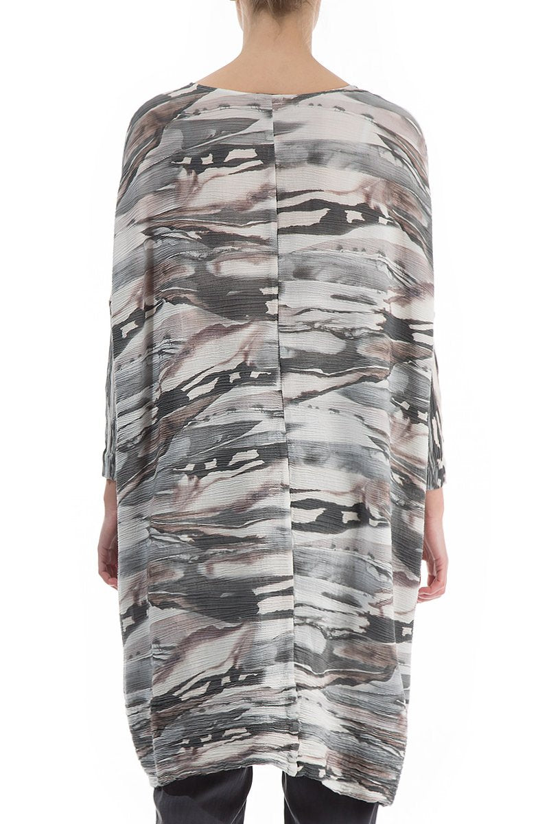 Boxy Marble Crinkled Silk Viscose Tunic